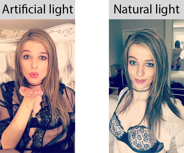 Examples of selfies using different light sources