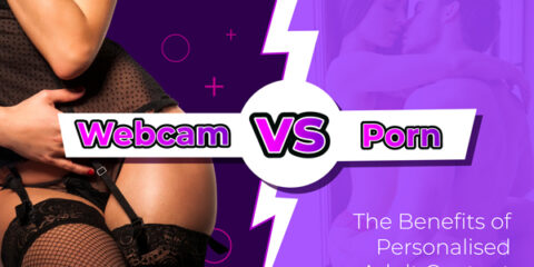 Graphic displaying the text 'Webcam vs Porn' split down the middle with a lightning bolt.